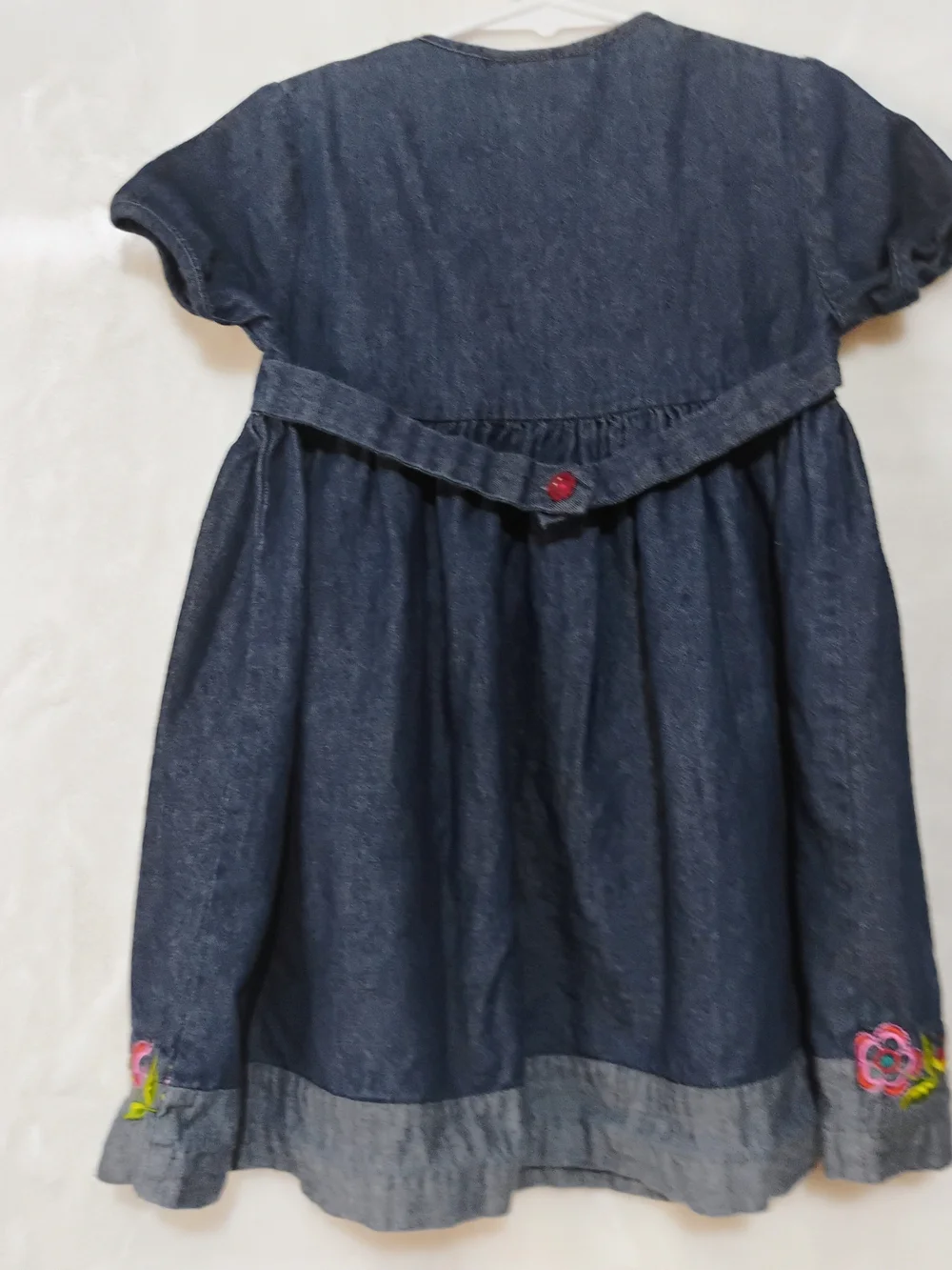 Vtg Bonnie Jean 4T Cotton Denim Dress Floral Embroidery Button Flowers L